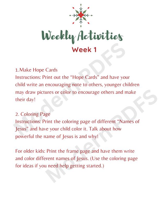 Kids Advent Reading Plan + Weekly Activity Guide + Printable Materials