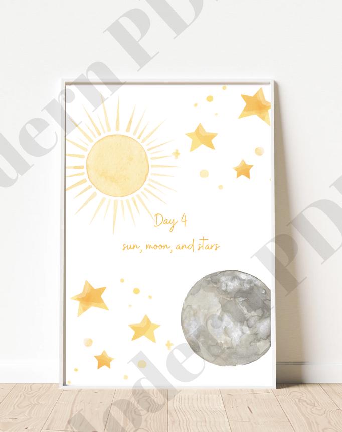 7 Days of Creation Watercolor Poster Collection - Instant Digital Download
