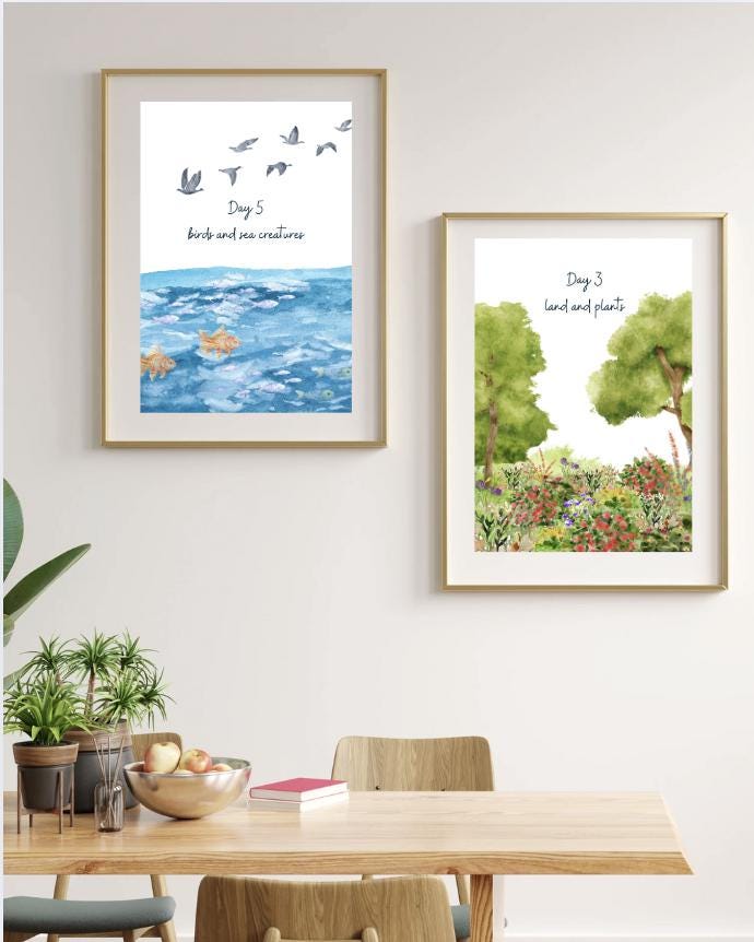 7 Days of Creation Watercolor Poster Collection - Instant Digital Download