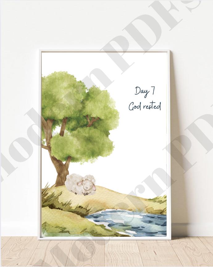 7 Days of Creation Watercolor Poster Collection - Instant Digital Download