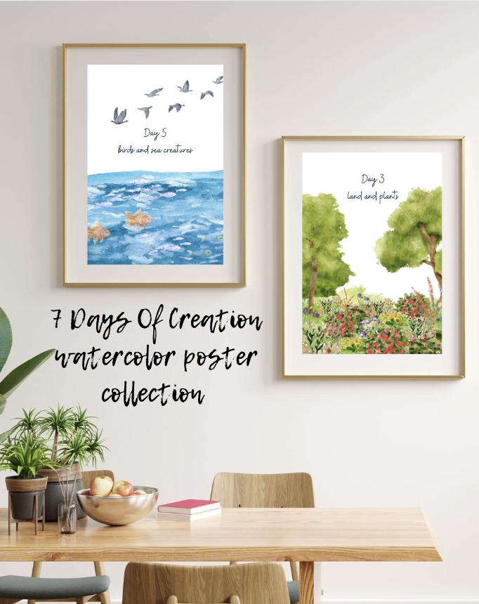 7 Days of Creation Watercolor Poster Collection - Instant Digital Download