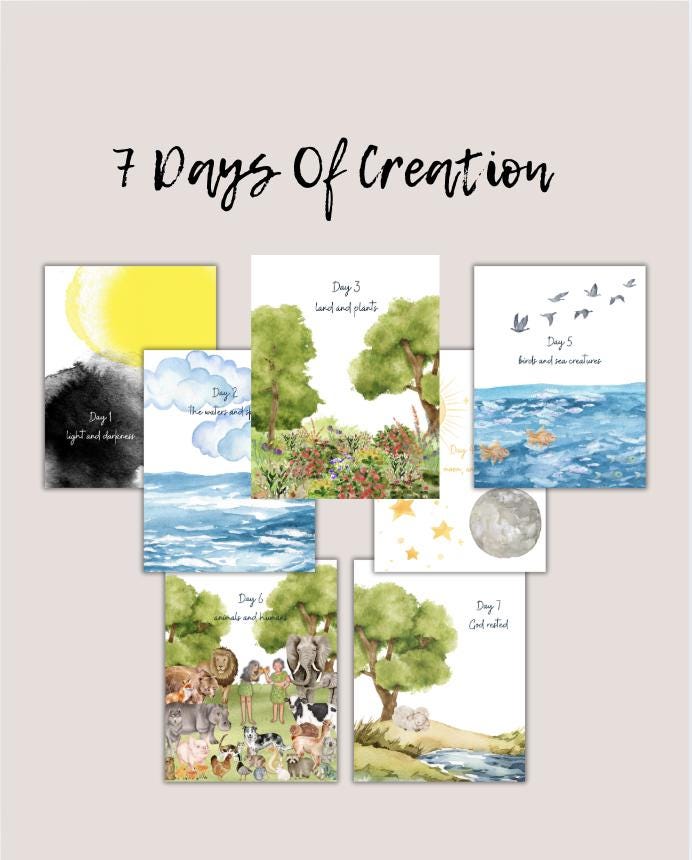7 Days of Creation Watercolor Poster Collection - Instant Digital Download