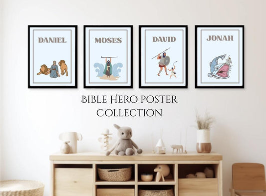 Bible Hero's Poster Collection -Digital Download, Moses, Noah, David, Daniel
