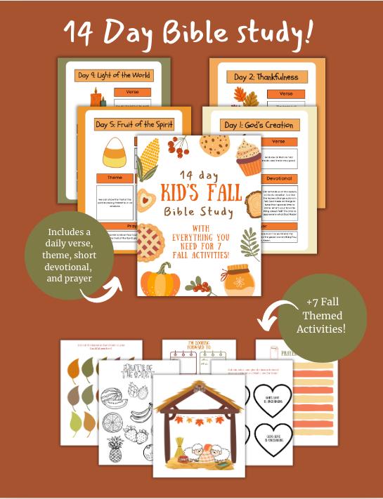 Kids Fall Thankfulness Bible Study + Activity Guide (14 days + 7 Activities!)
