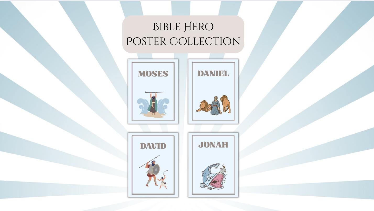 Bible Hero's Poster Collection -Digital Download, Moses, Noah, David, Daniel