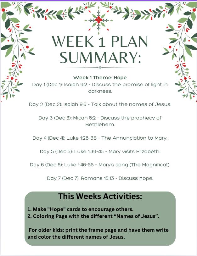Kids Advent Reading Plan + Weekly Activity Guide + Printable Materials