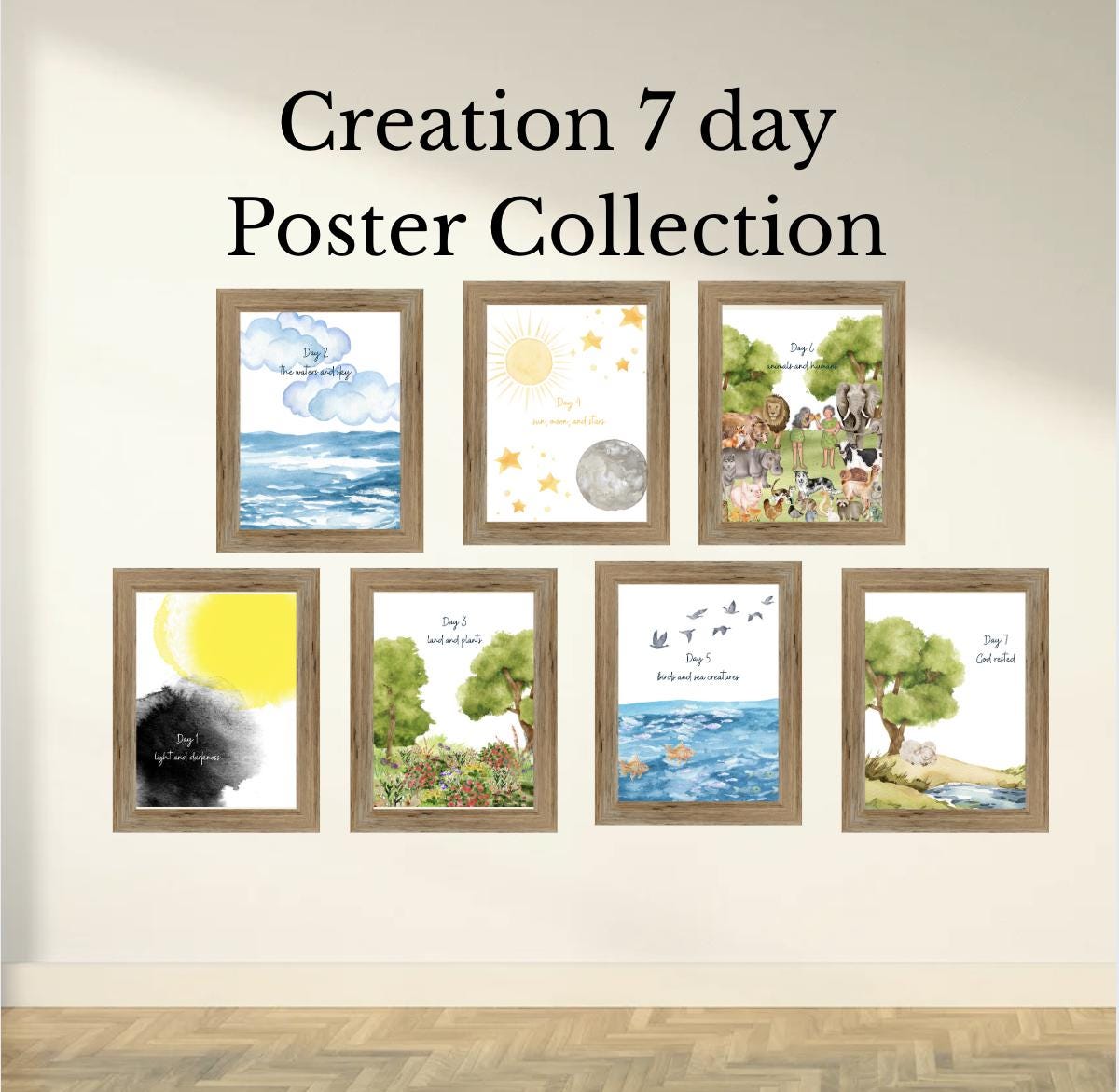 7 Days of Creation Watercolor Poster Collection - Instant Digital Download